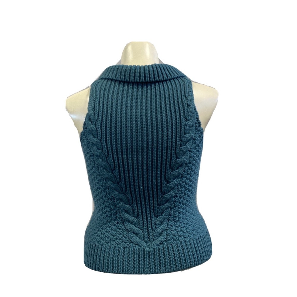 Soft Surroundings MED Cardigan Sweater Vest Teal Green Chunky Knit Snap CUTE - Picture 4 of 7